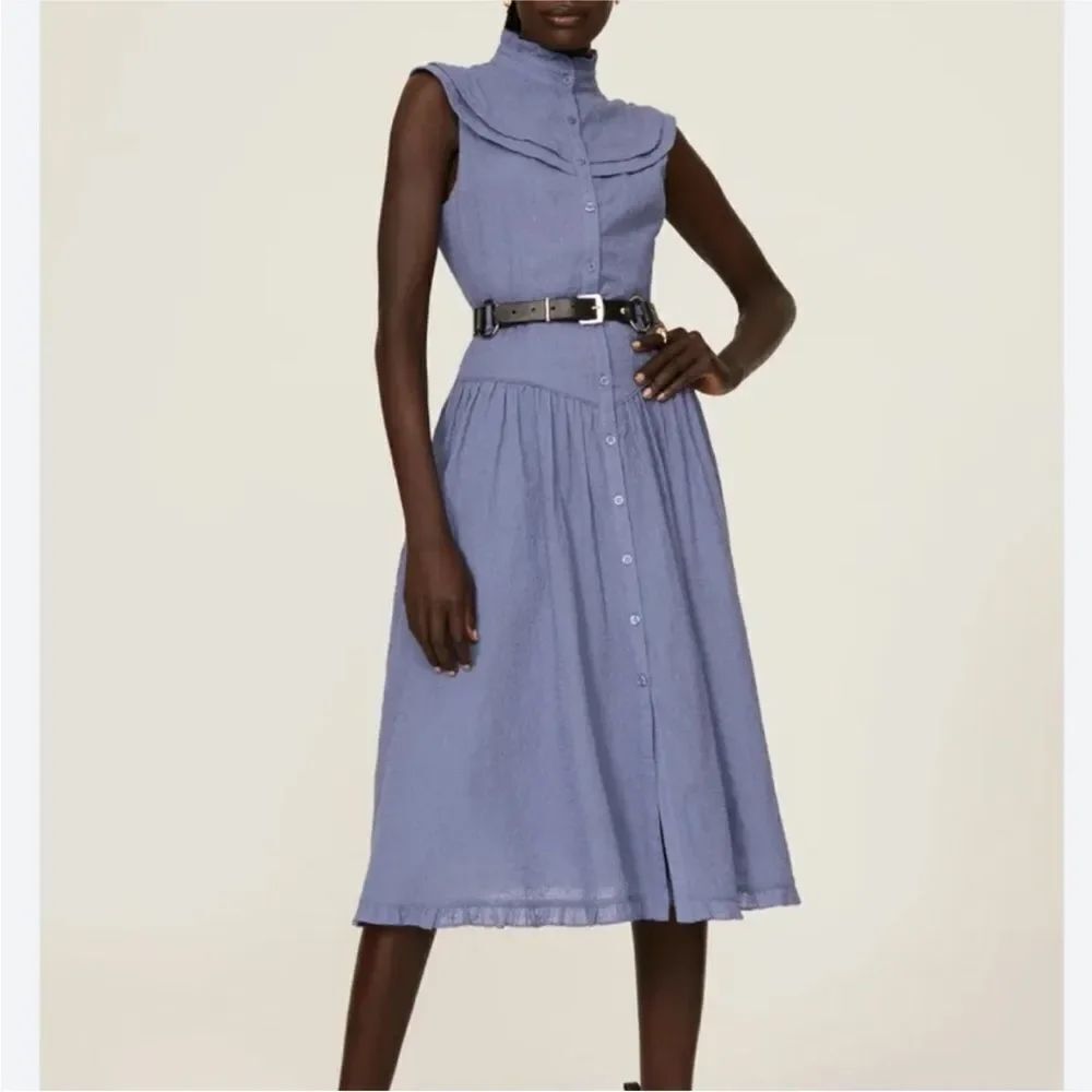 PAMELA LOVE X RTR | Blue Eyelet Button Front Midi Dress Women’s Size X-Small